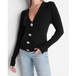 Express Black V-Neck Sweater with Crystal Buttons